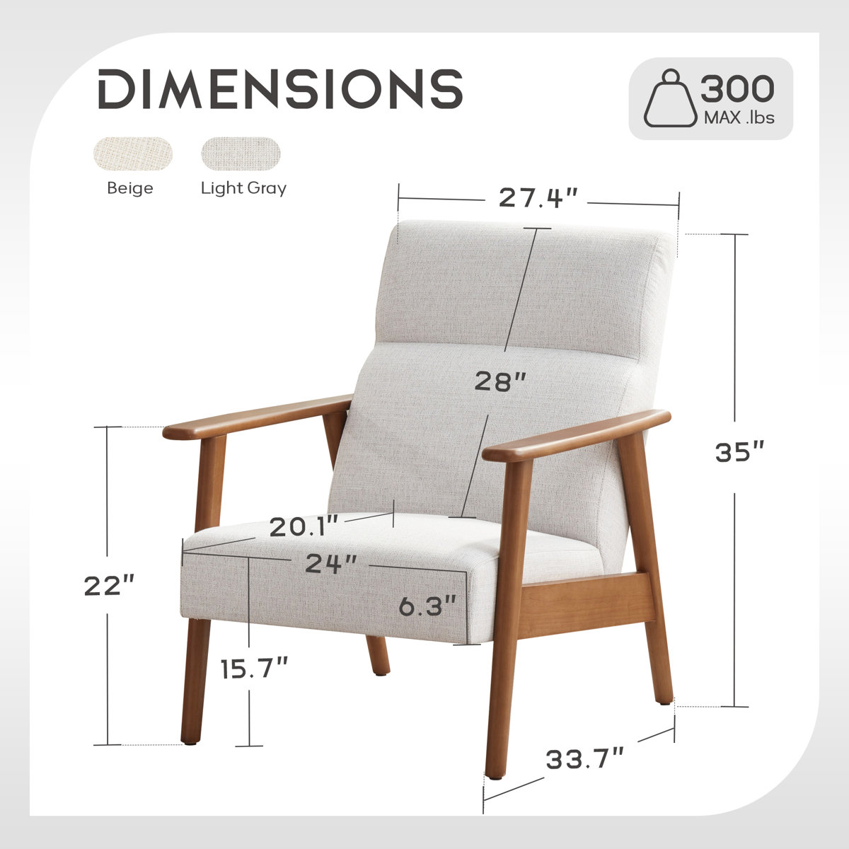 Herrot Modern Upholstered Armchair Solid Wood Accent Chair With Ottoman